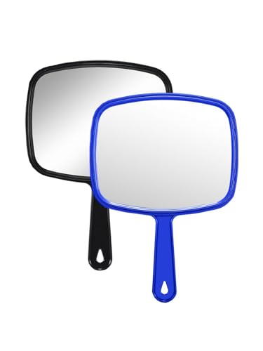 Gladmart Hand Mirror Salon Barber Hairdressing Handheld Mirror with Handle(Square,Black and Blue,7.4 x 10.3 inches),2PCS,Black&Blue