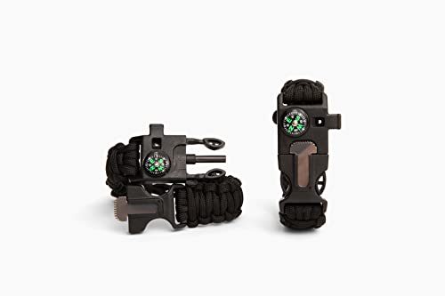 Bushcraft Survival Paracord Bracelet and 5-in-1 Multi Tool Camping Gear - Includes Compass, Whistle, Wire Saw, Fire Starter and 10