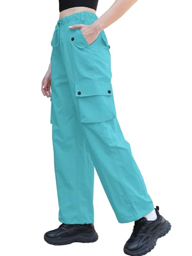 Image of Cromoncent Cargo Pants Girls & Women Parachute Pants Y2K Baggy Rave Clothes Waterproof with Pockets, 6 Years - 3XL