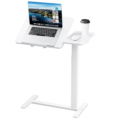 Ywin Medical Adjustable Tilt Overbed Bedside Table with Wheels, Swivel Portable Tray Table (27.6" W x 15.8" D), Small Standing Desk for Bedroom, Hospital, Couch, Office Use, White