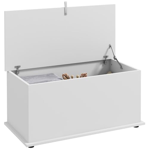 HOMCOM Coffre de Rangement, Banc de Rangement avec Couvercle Rabattable et charnières de sécurité, Banc Chaussures, Meuble d'entrée, Couloir, Chambre, Salon, 80 x 40...