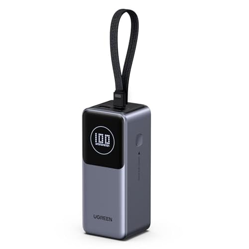 UGREEN Nexode Power Bank Fast Charging 20000mAh 130W 3-Way Portable Charger with Built-in USB C Cable 80W Superfast Recharge Battery Pack Compatible with Laptop, iPad, iPhone Air/17/16, Gala