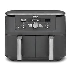 Ninja Dual Zone Digital Air Fryer, 2 Schubladen, 6-in-1, Heißluftfritteuse, 9,5L, Heißluft-Frittieren, Max Crisp, Rösten, Backen, Aufwärmen, Spülmaschinenfeste Körbe, Metallic Grau DZ400EU