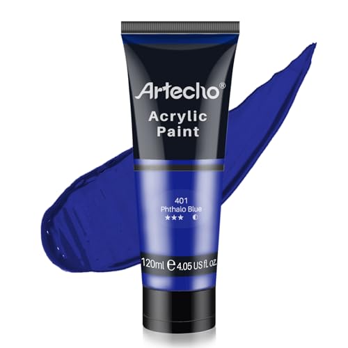 Artecho Blue Acrylic Paint Phthalo Blue Paint (120ml / 4.05oz) Tubes Art Craft Paints for Canvas Rock Stone Wood Fabric Art Supplies