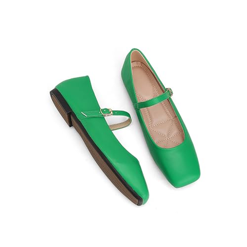 Women's Stylish and Comfortable Square Toe Mary Jane Flats with Buckle Straps, Summer Slip-On Shoes Ideal for Office and Business Casual Settings