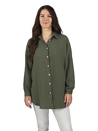 DENIMFY Damen Hemd DFYMathilda Basic Musselin Bluse Oversize Shirt...