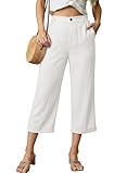 Astylish Women's Summer Culottes High Waisted Linen Capri Pants Lantern Style Tapered Trousers White X-Large