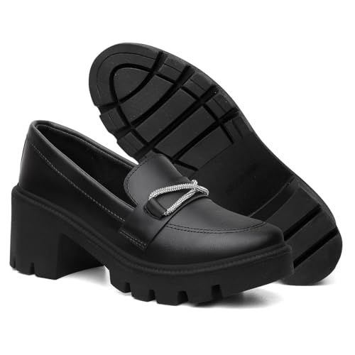 Mocassim Feminino Sapato Plataforma Anna Andrade Salto Alto Tratorado (Preto, BR, Adulto, Numérico,