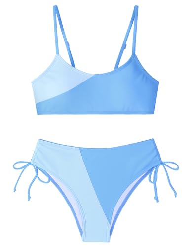 Image of Girls Swimsuits Bikini Set 2 Pieces Color Block Bikini with Adjustable Shoulder Strap Girls Bathing Suit 7-16Y