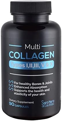 Saint-Marie de los Andes Multi Collagen Pills (Types I, II, III, V & X) + Absorption Enhancer (3 Months Supply) - Non-GMO, Collagen Supplements to Support Hair, Skin, Nails, Joints, & Gut Health