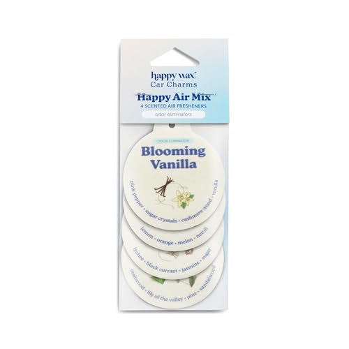 Image of Happy Wax Odor Eliminating Car Charms 4-Pack - Includes: Blooming Vanilla, Golden Citrus, Sugared Fruit, Teakwood Trails