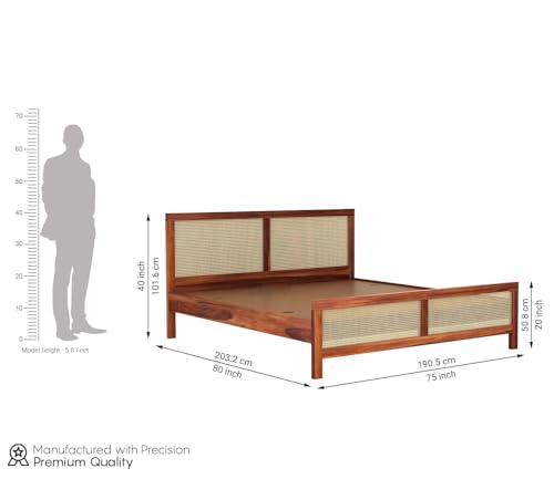 Image of Solid Sheesham Wood King Size Cot Bed Without Storage for Bedroom - Wooden King Size Cot for Bedroom - Solid Wooden Double Bed Palang for Home (Noah Honey)