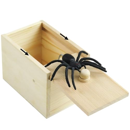Image of Wooden Spider Surprise Box, Jump Scare Prank Toy with Black Spider, Novelty Gag Gift