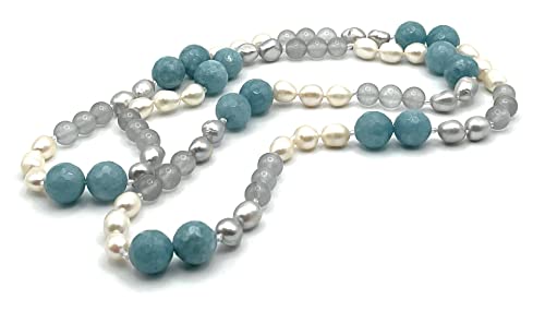 Collier de perles d'eau douce et jade bleu : un bijou artisanal d'exception
