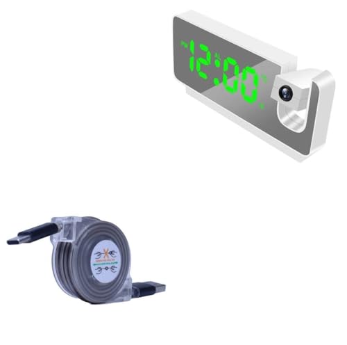 BoxWave Cable Compatible with OnLyee Projection Alarm Clock CR1024 - miniSync - USB-A to USB Type-C, Retractable Cable - USB-A to USB Type-C