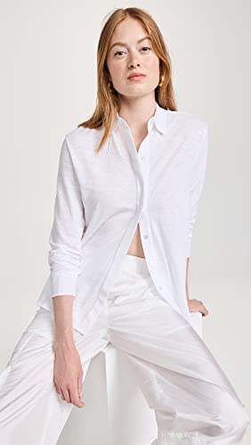 Theory Women's Slim Collared Top, White, S #TOP1