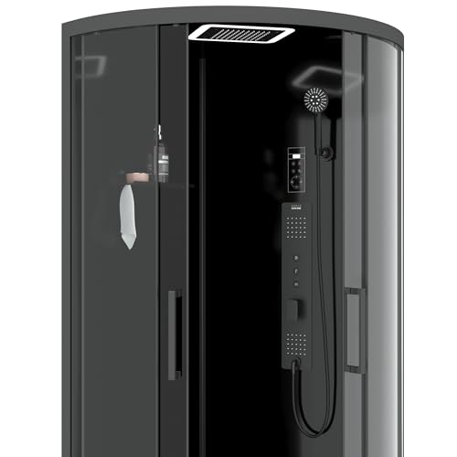 DE BESTE DOUCHECABINE 1/4 CIRKEL HYDRO 95 X 95 X 215 CM - SCHUIFDEUREN - ACHTERGRONDEN EN PROFIELEN MAT ZWART