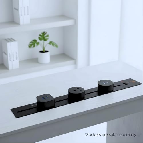 Image of Adjustable Plug-in Power Track | Electrical Movable Sliding Rail Socket Power Track | Concealed Wall Mounted Extension for Home, Office, Multiple Tabletop Outlets 1 Year Warranty (Black, 100cm)