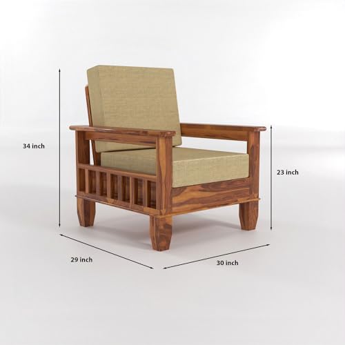 Image of Sheesham Wooden 5 Seater Sofa Set for Living Room | Rosewood Cushion Sofa with Side Newspaper Holder for Home & Office | Solid Wood Sofa Set for Lounge (Honey, 3+1+1 Seater)