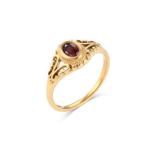 LOVE CORNER 10K/14K/18K Gold Oval Cut Garnet Filigree Ring for