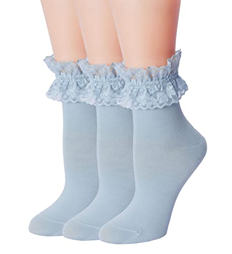 Image of Women Lace Ruffle Socks Fashion Fancy Lovely Girl Socks 3 Pairs