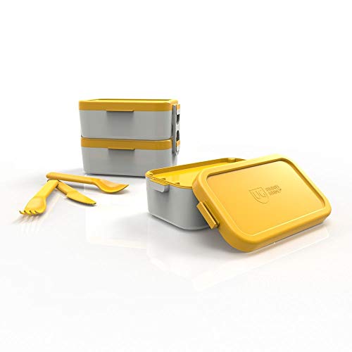 Bento Box Anodilar Amarelo 1200ml + Talheres Marmita Fitness