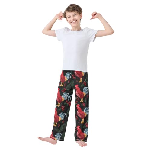 ZZXXB Rooster Spruce Branch Boys Long Pants Soft Trousers Elastic Waist Kids Lounge Bottoms with Pockets S-XL3