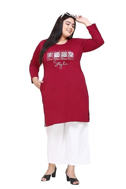 Image of RYSH Women's Plus Size Printed Nightshirt | Round Neck | 3 /4 Sleeve | Relaxed Fit Long Nightwear Top |