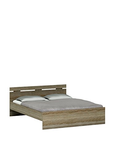 13Casa - Wallace A6 - Estructura de Cama de Plaza y Media. Dimensiones: 144,5 x 194 x 74,2 cm. Col: Roble Oscuro. Mat: Nobil