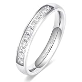TIGRADE 3.5mm Engagement Ring Half Cubic Zirconia Stainless Steel Eternity Wedding Band for Women Size 3-12.5, Silver, Size 3