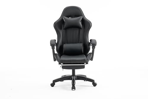 Millhouse Gaming Racing Desk Chair with Adjustable Lumbar Support, Footrest, and Head Pillow, X2022 (Black) - Image 4