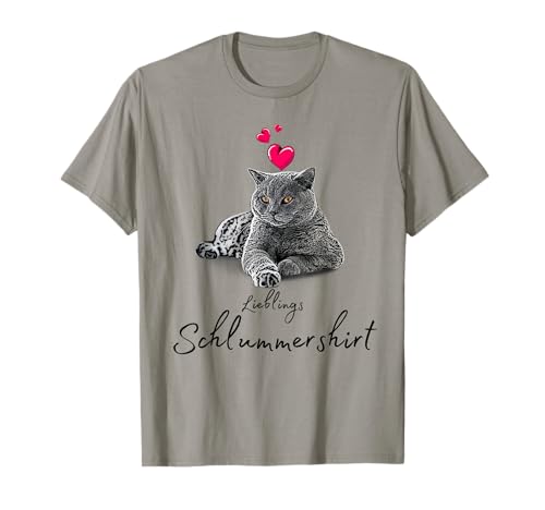 Lieblings Schlafshirt Katze mit Herz Schlafanzug Katzenmotiv T-Shirt
