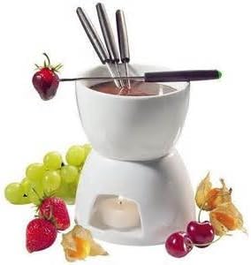 Chocolate Fondue Set for 2, Ceramic Set with 2 Tea Lights