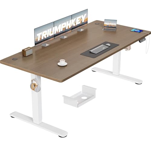 TRIUMPHKEY Scrivania Elettrica 180x80 cm Noce+Bianco con Pannello Smart