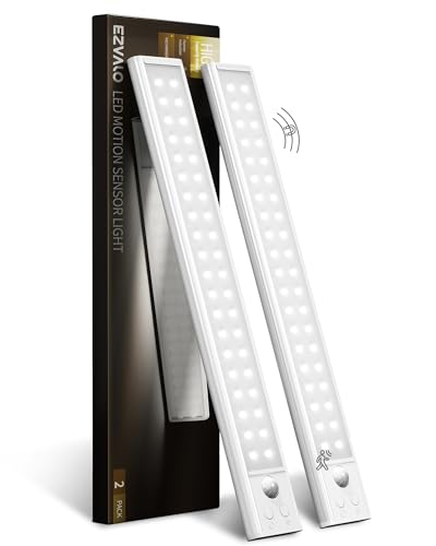 EZVALO Luce LED Sottopensile Per Cucina e Armadio, Sensore Di Movimento 30CM*2Pezzi, Lampada Da Incasso Con 2200 mAh e USB, Luce Fredda Adatto Per Cucine, Armadi e Scale