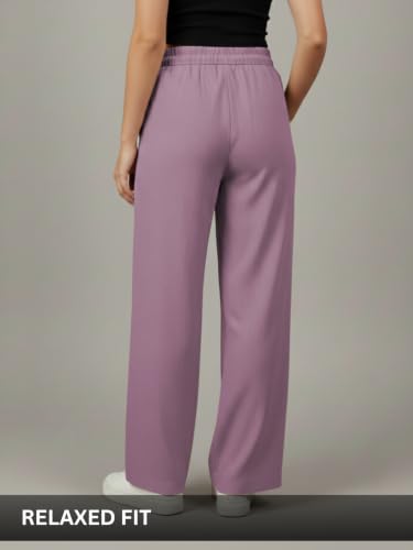 Image of Leriya Fashion Women Relaxed Fit Wide Leg Trousers | Malai Cottage Elastic Drawstring Wide Leg Pants for Women | Casual Straight Lounge Pants with Pockets | Stylish Everyday Office Outfit Bottom Pant