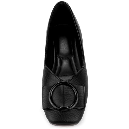 Allegra K Women's Squared Toe Comfortable Slip on Round Buckle Ballet Flats2