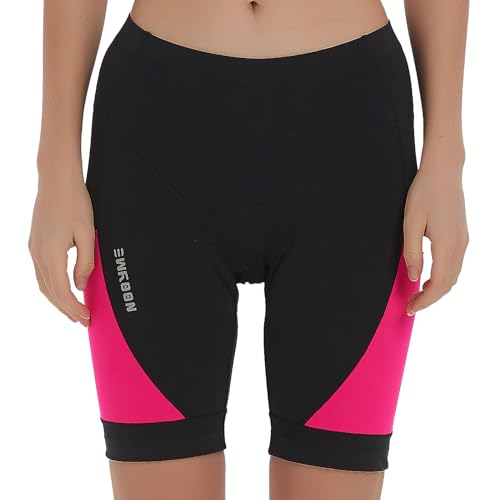 NOOYME Feminino Shorts De Ciclismo Com Acolchoamento 4D E Bolsos (Rosa Brilhante, Médio)