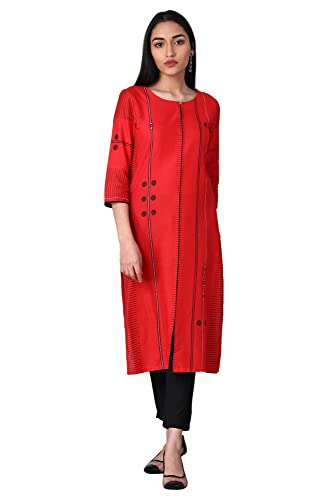 Image of W for Woman Women's Cotton Blend Regular Fit Casual Geometric Print Regular Kurta