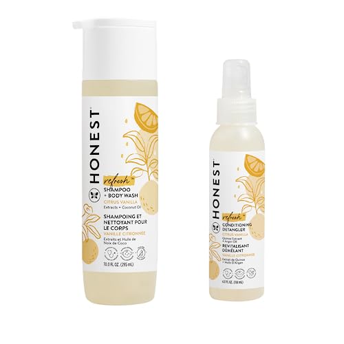 The Honest Company Sweet Orange Vanilla Conditioning Detangler Spray, 4 Fl. Oz. Perfectly Gentle Sweet Orange Vanilla Shampoo + Body Wash, 10 Fl Oz #TOP16