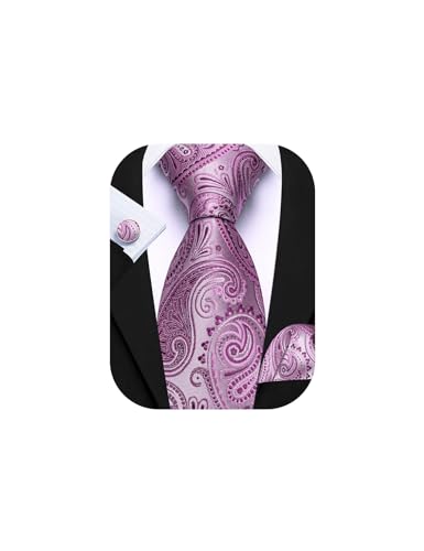Image of Barry.Wang Paisley Tie Fashion Set Hanky Cufflinks Neckties for Men Woven Silk