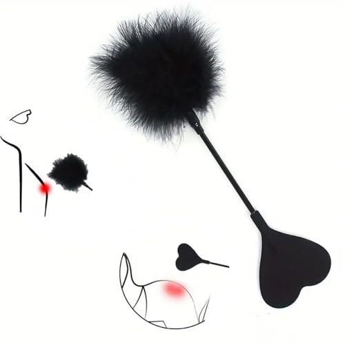 1 pagaie d'équitation en silicone en forme de cœur avec plumes - Cravache d'équitation, accessoires de performance, pagaie de fessée pour jeux de rôle et costumes