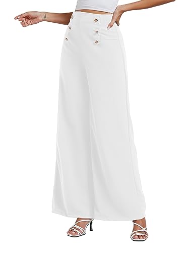 LYANER Women's Casual Elastic High Waist Double Breasted Wide Leg Long Pants Trouser3