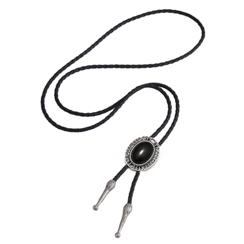 Image of AZORA Western Cowboy Bolo Tie Men Leather Necktie Leather Cord Turquoise Stone Bolo Ties for Men Women