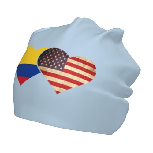 Colombia Flag and American Flag Children Hip Hop Knitted Hat Kids Elastic Leisure Knit Cap Warm Sleep Beanies Black