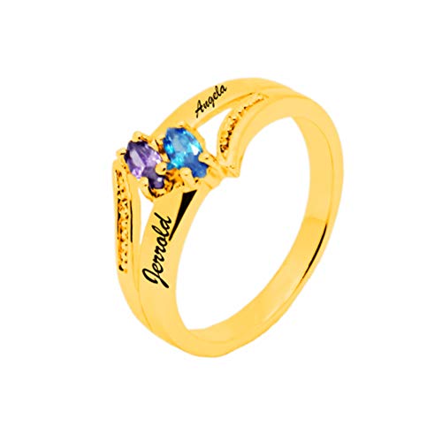 con Incrustaciones de 2 Anillos de Piedra de Nacimiento Anillo de Nombre...