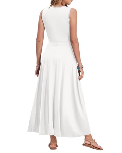 Image of AUSELILY Womens Maxi Dress Summer Sleeveless Wrap Long Dresses with Pockets | V-Neck Wrap Sleeveless Sundress, fits formal, casual, beach, vacation & daily wear