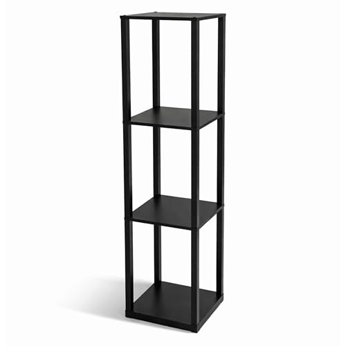 DIVCHI 4 Tier Shelving Unit Slim Black Freestanding Storage Shelves for Home Office & Bathroom MDF Wood Tall Shelving Unit Storage Utility Storage Free Standing Shelf Organiser (Black)