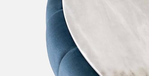 Image of Modern Round Coffee Table | Solid Wood Base with Upholstered Design and Marble Top | Stylish Center Table for Living Room
