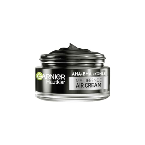 Garnier Gesichtscreme, Mattierende Air Cream für zu Unreinheiten neigende Haut, SkinActive AHA+BHA mit Kohle 3in1, 50 ml